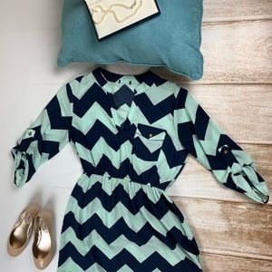 Light blue and dark blue chevron dress size small